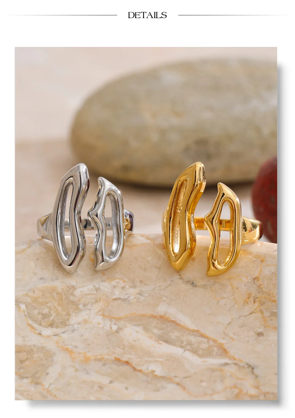 Geometric ring in gold-plated stainless steel.