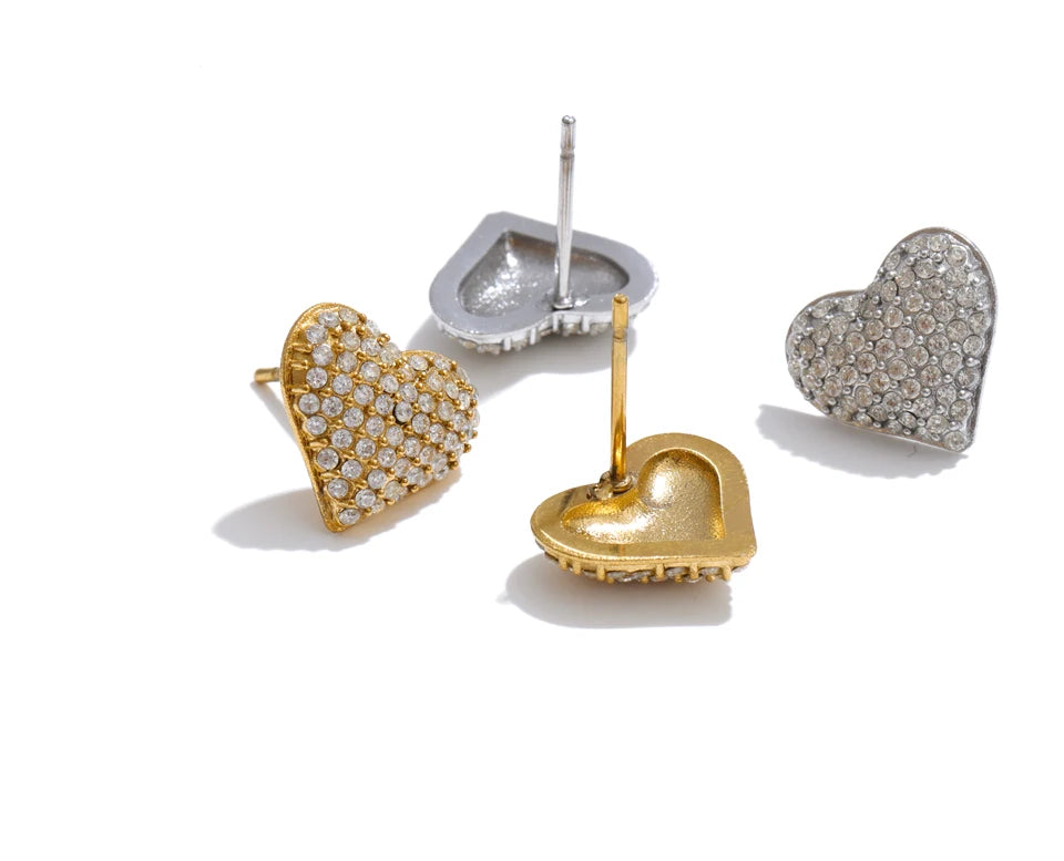 Cubic Zirconia Heart Earrings — Gold-Plated Stainless Steel with Cubic Zirconia · PS1524