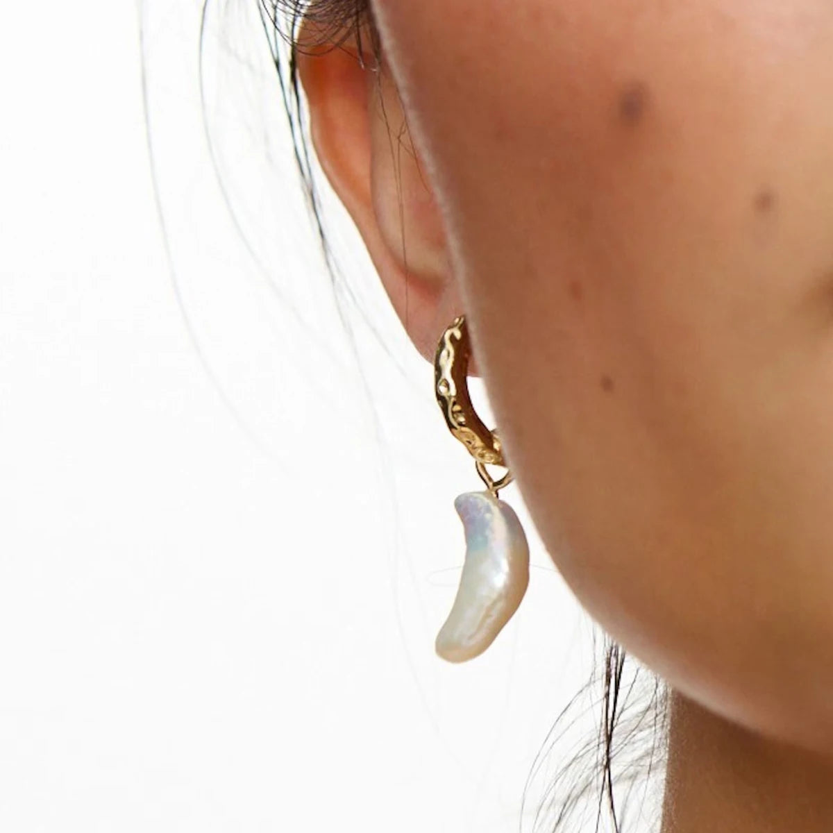 Pearl Moon Star Earrings — Stainless Steel · PS334