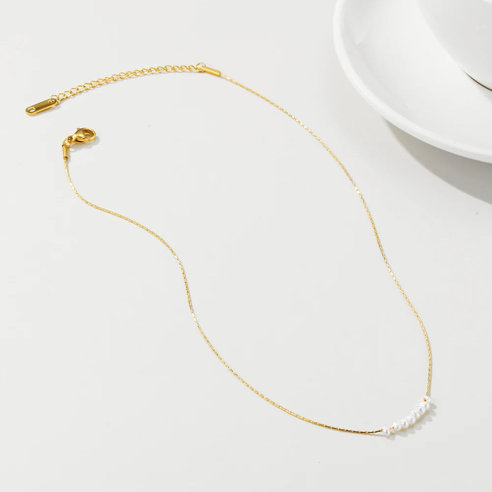 Chain Natural Pearl Pendant Chain Necklace — 316L Stainless Steel · PS470