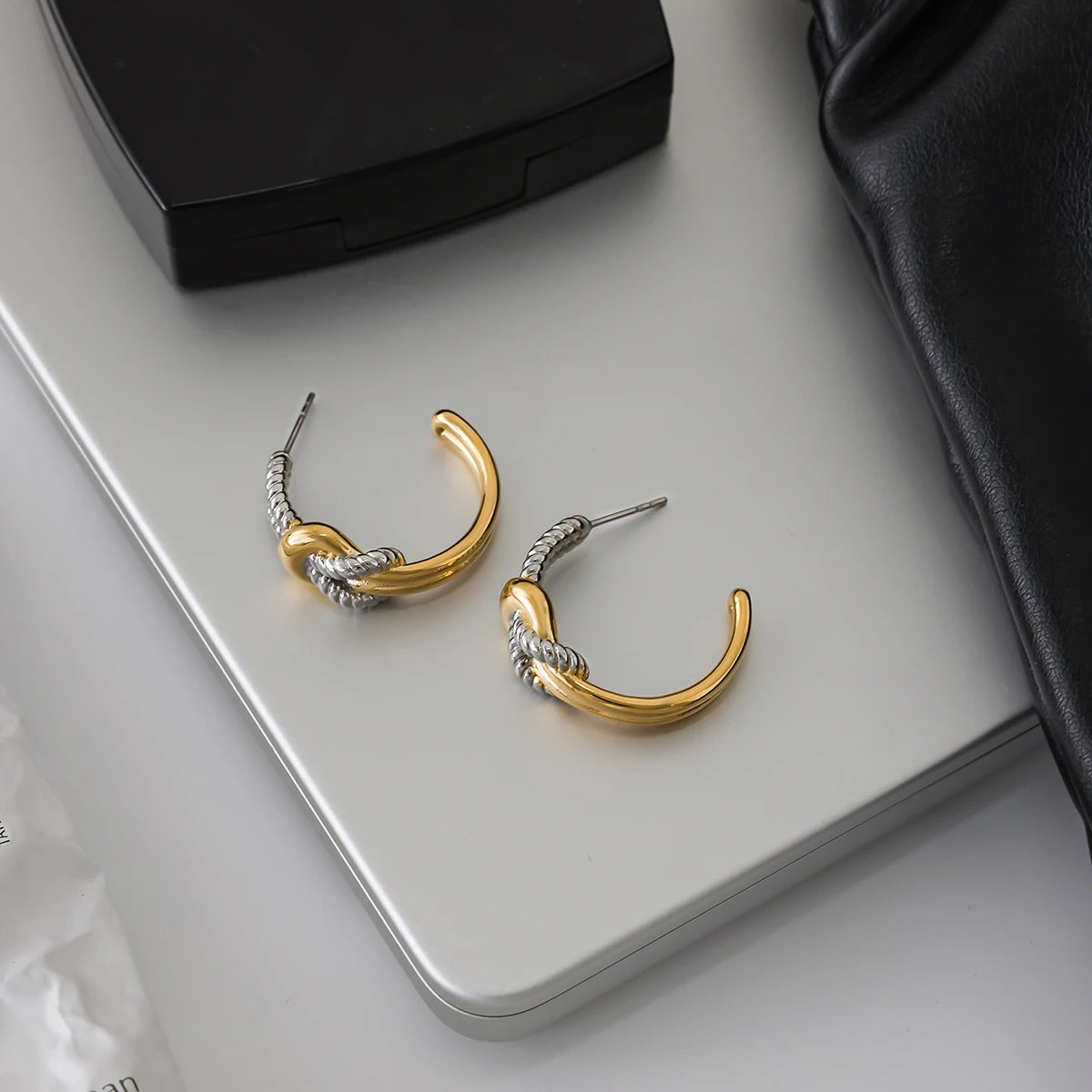 Two-Tone Chunky Hoop Earrings — Stainless Steel · PS114