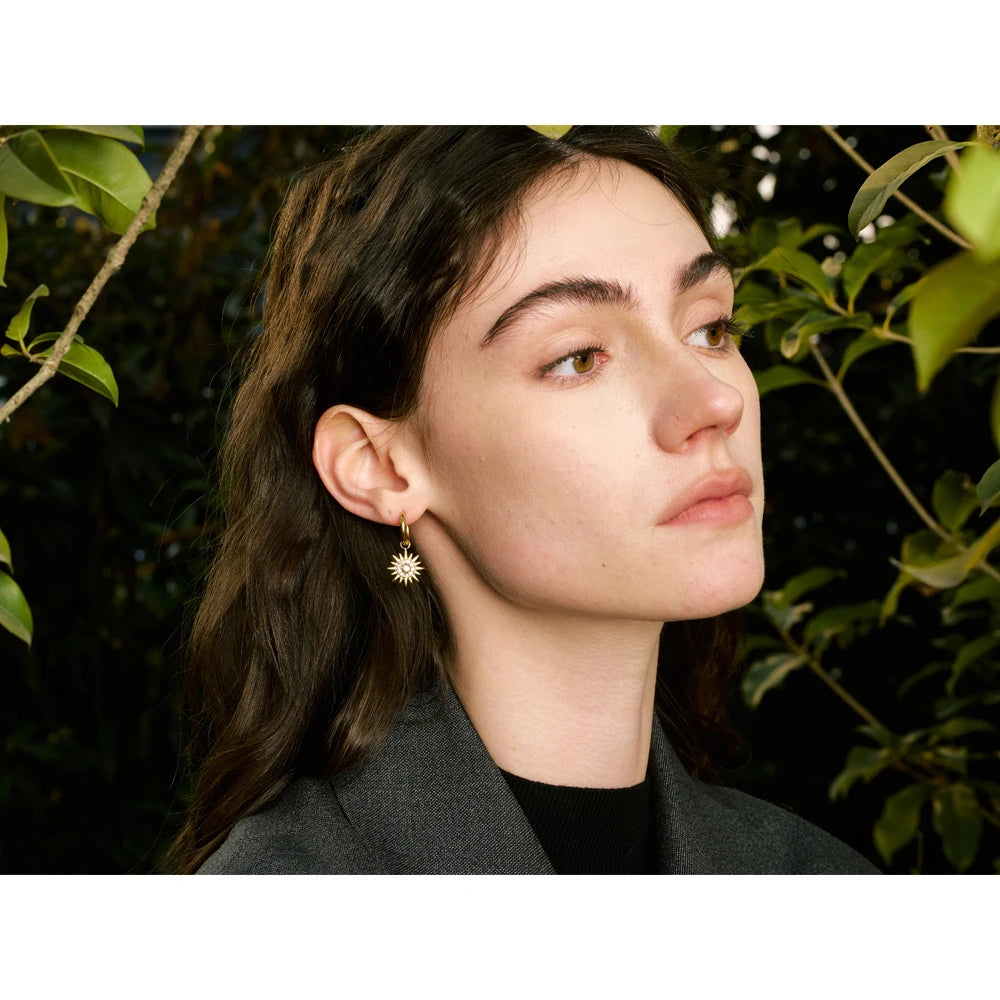 Cubic zirconia sun geometric earrings in gold-plated stainless steel with cubic zirconia.