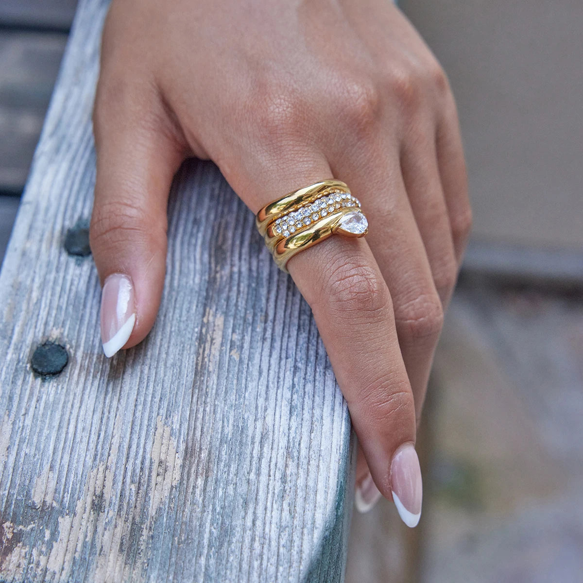CZ Wave Ring — Stainless Steel · PS288