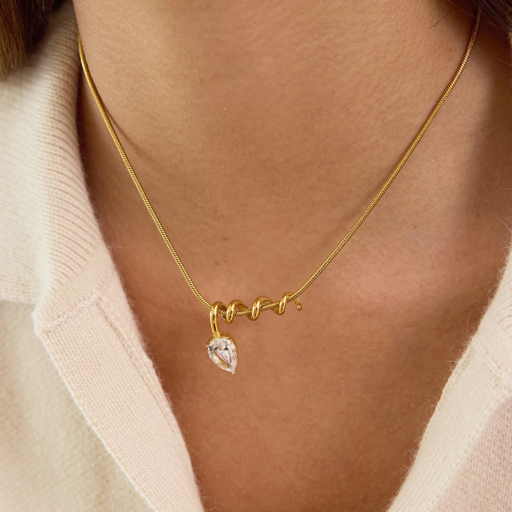 CZ Drop Pendant Necklace — Stainless Steel · PS134