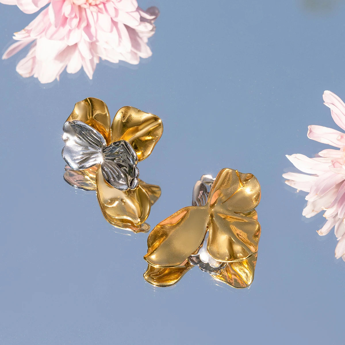 Floral Statement Earrings — Stainless Steel · PS059