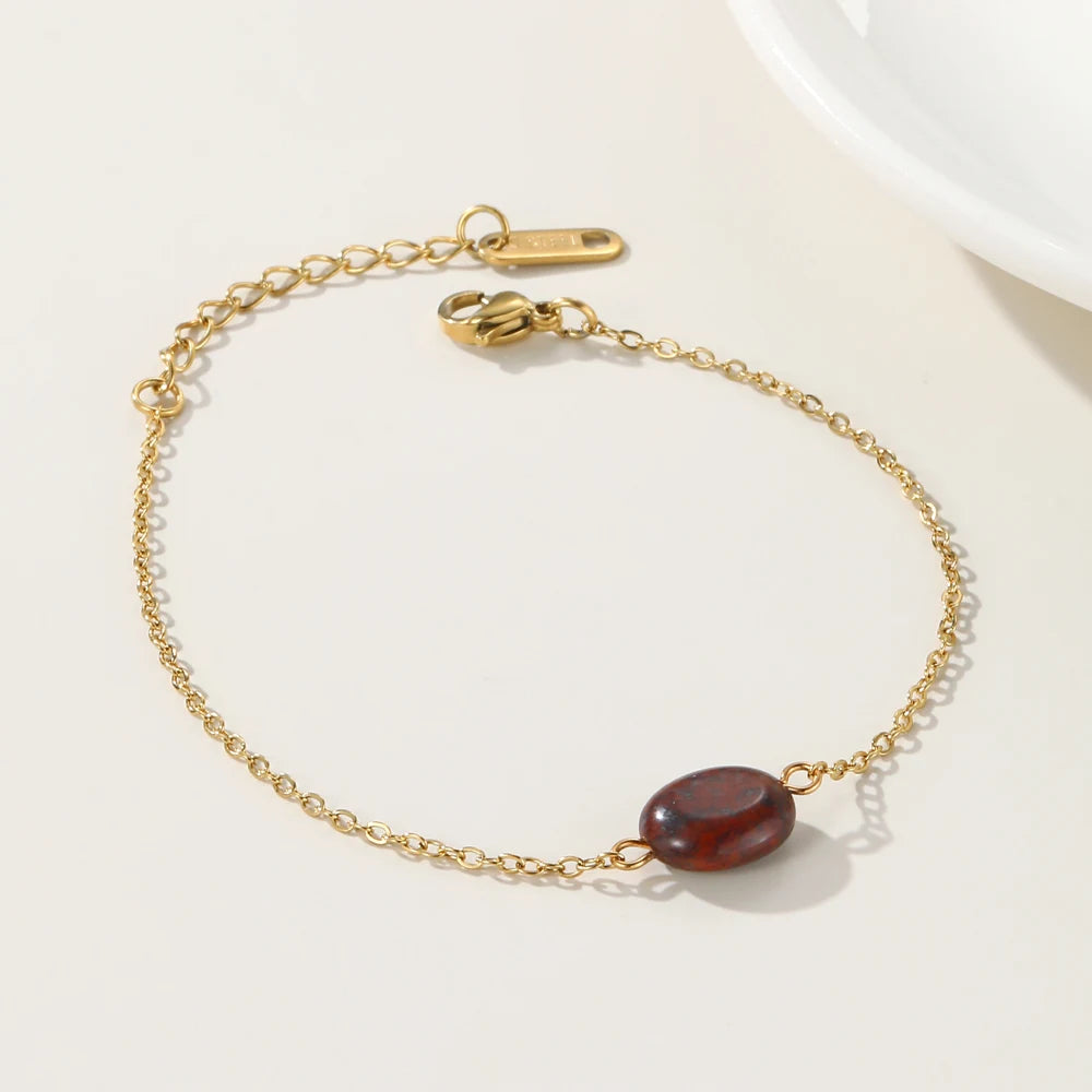 Bracelet Dark Red Natural Stone Pendants Charm — 316L Stainless Steel · PS414