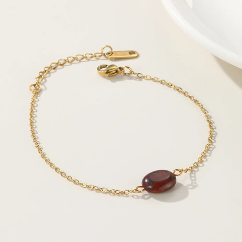 Bracelet Dark Red Natural Stone Pendants Charm — 316L Stainless Steel · PS414
