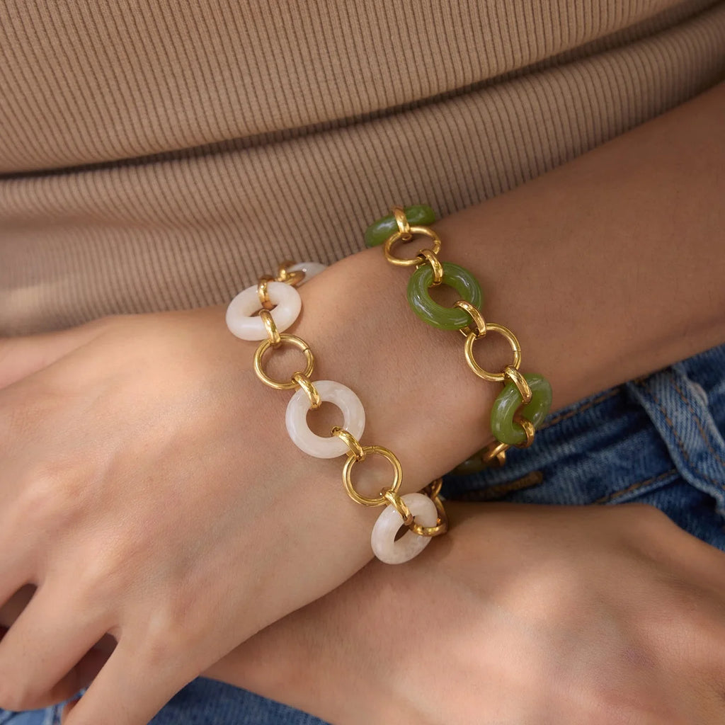 White Green Resin Bracelet — Stainless Steel · PS379