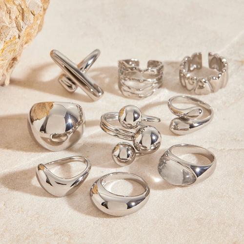 Chunky Heart Ring Stack — Stainless Steel