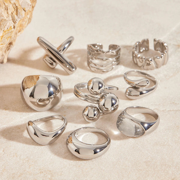 Chunky Heart Ring Stack — Stainless Steel · PS233