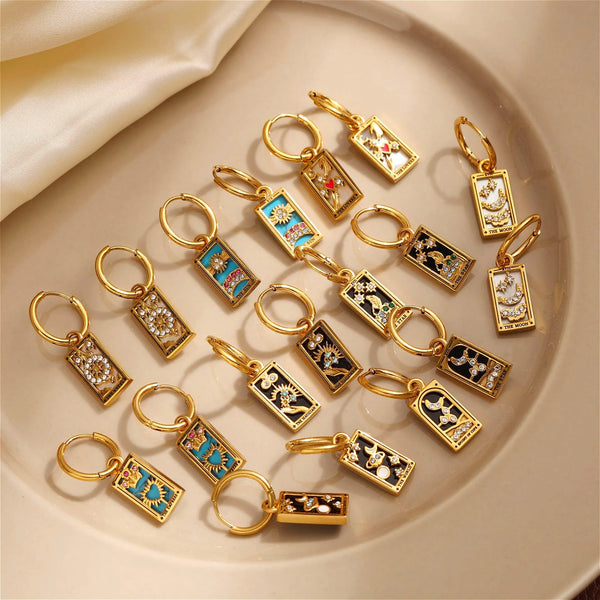 New Tarot Cards Chunky Hoop Earrings for Women Stainless Steel Original Tarot Queen Lover Magician Moon Drop Earrings Jewelry