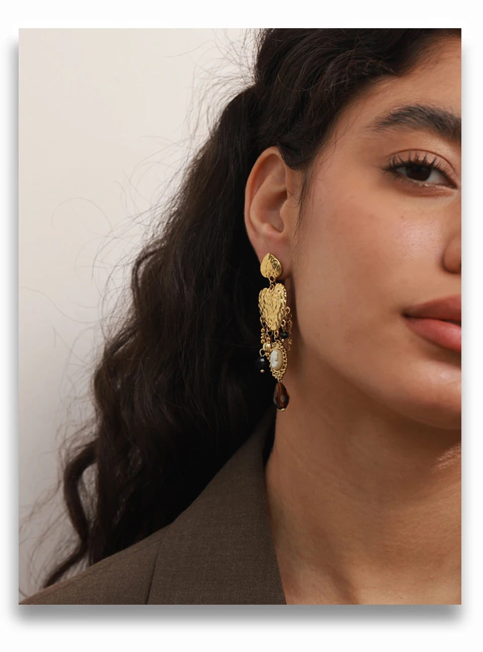 Resin Heart Cross Earrings — Gold-Plated Stainless Steel with Resin