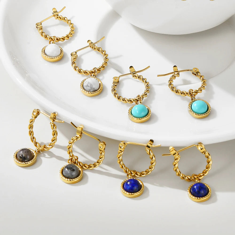 Lapis Lazuli Opal Drop Earrings — 316L Stainless Steel · PS436