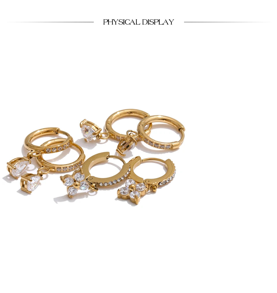 Cubic zirconia heart flower earrings in gold-plated stainless steel with cubic zirconia.