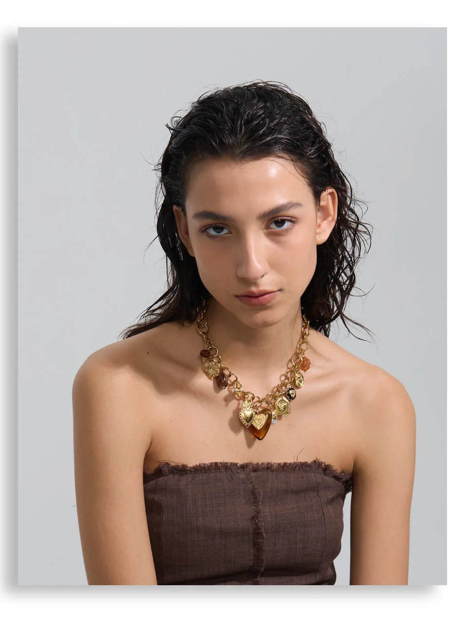 Acrylic Heart Flower Necklace — Gold-Plated Stainless Steel with Acrylic · PS1847