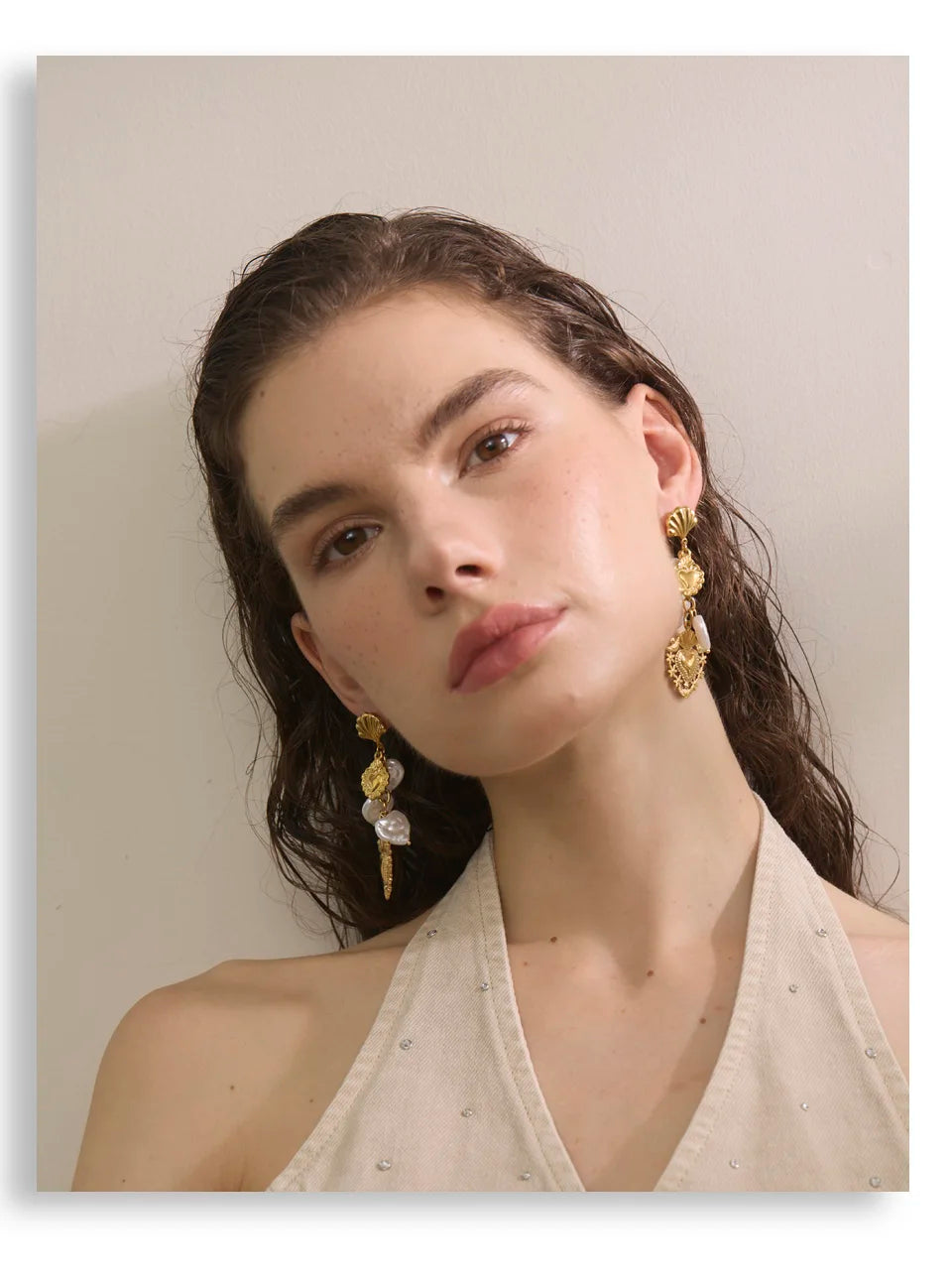Pearl Heart Earrings — Gold-Plated Stainless Steel with Pearl · PS1587