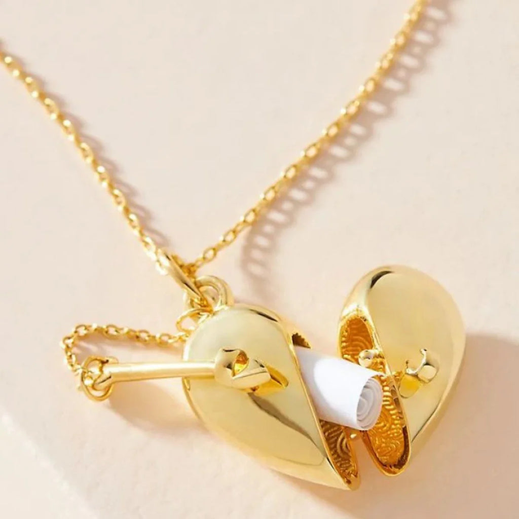 Valentine's Day Design Love Box Opening and Closing Peach Heart Pendant Necklace, Copper, Plated True Gold Color Preserving