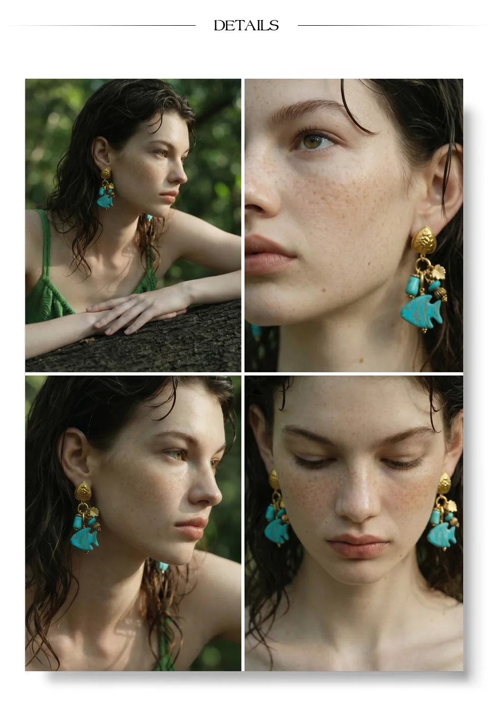 Blue natural stone geometric earrings in gold-plated stainless steel with natural stone.
