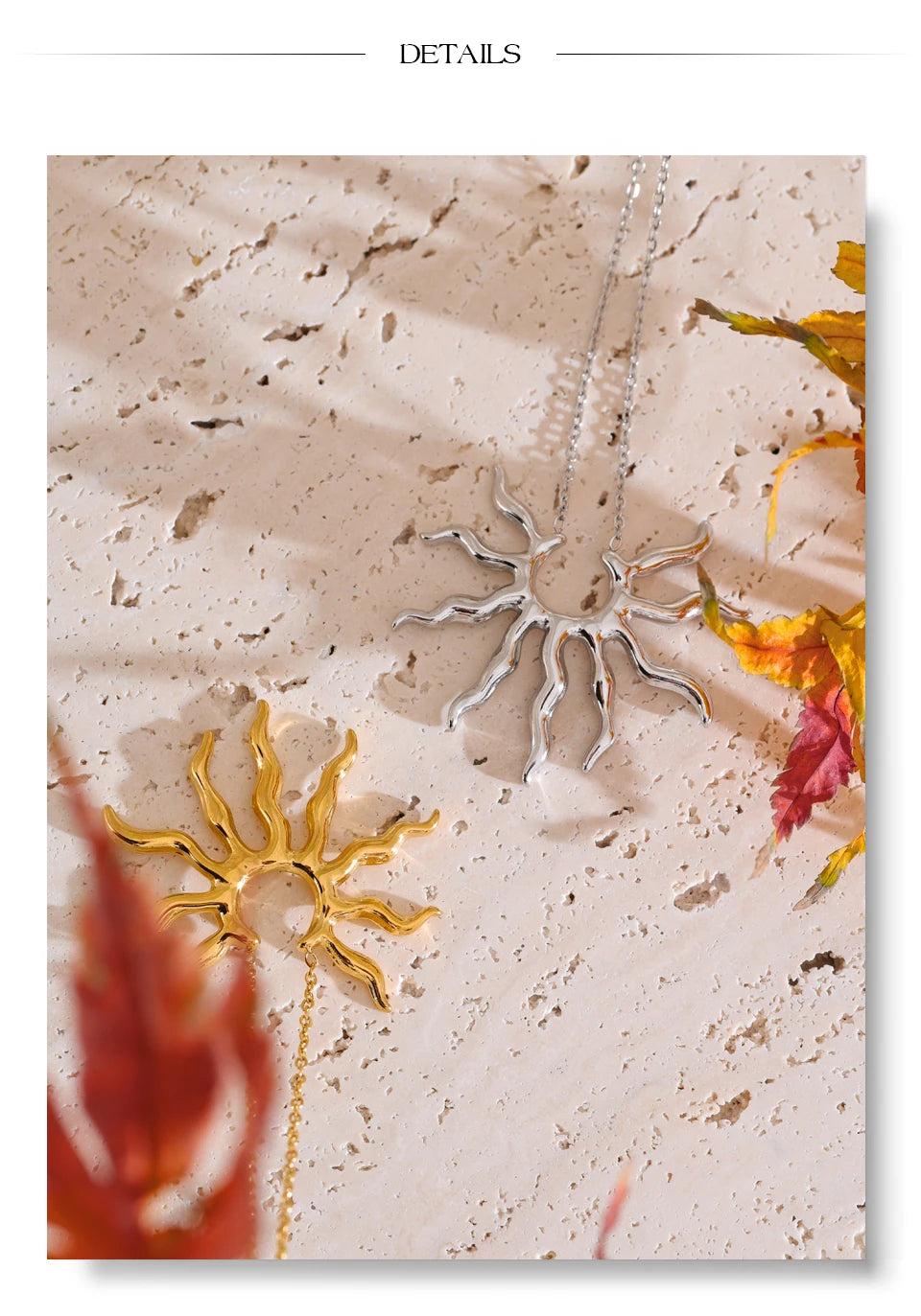 Sun geometric necklace in gold-plated stainless steel.
