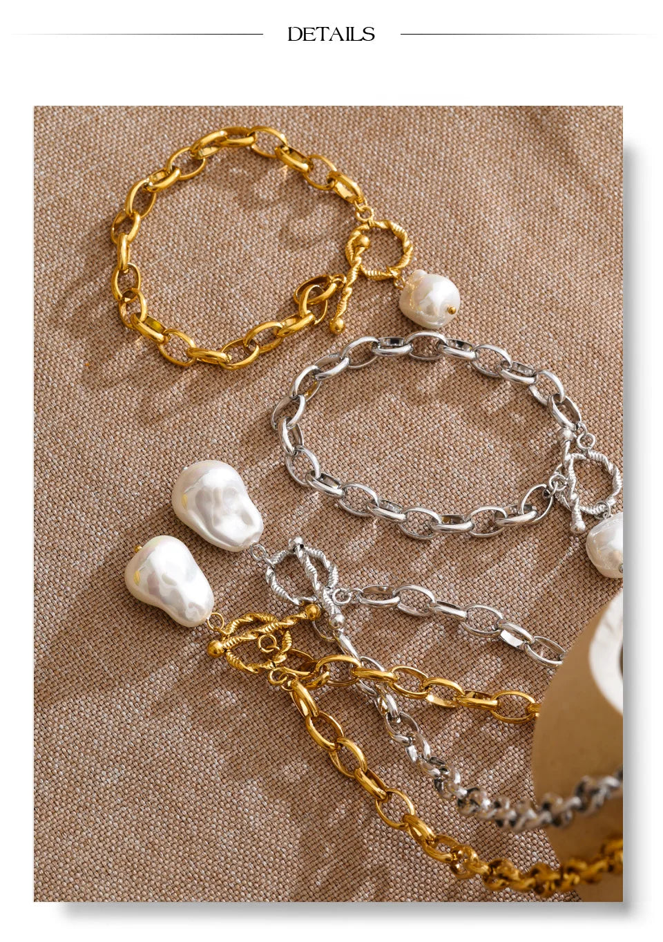 Pearl geometric necklace in gold-plated stainless steel with pearl.