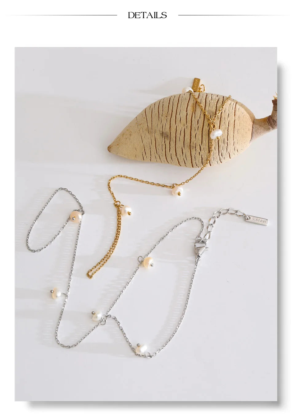 Freshwater Pearl Geometric Chain Bracelet — Gold-Plated Stainless Steel with Freshwater Pearl · PS1068