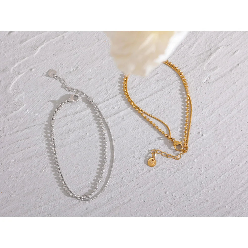 Beaded Geometric Chain Bracelet — Gold-Plated Stainless Steel · PS2234