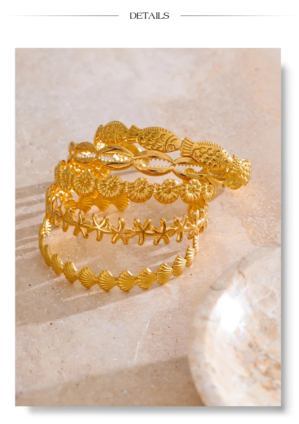 Shell Star Geometric Bracelet — Gold-Plated Stainless Steel with Shell · PS2123