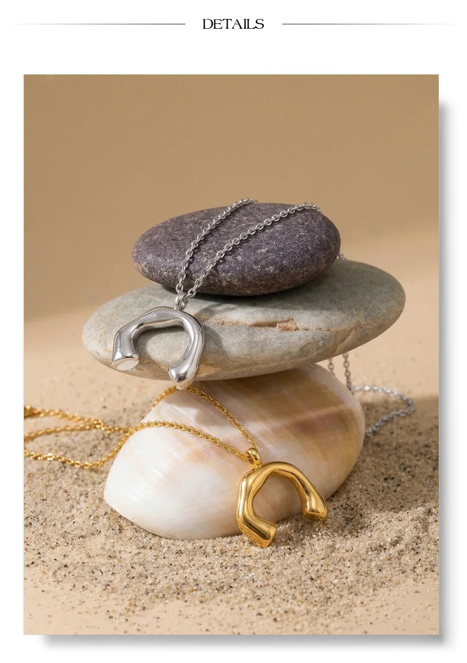 Minimalist geometric necklace in gold-plated stainless steel.