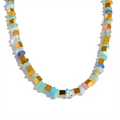 Natural stone beaded geometric necklace in gold-plated stainless steel with natural stone.