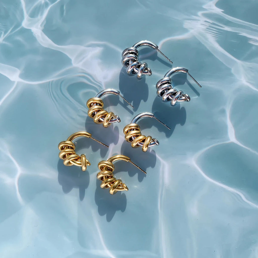 Two-Tone C-Shaped Hoop Earrings — Stainless Steel · PS354