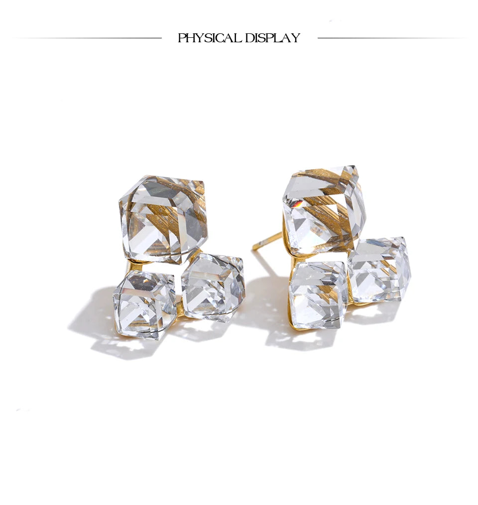 Crystal Geometric Earrings — Stainless Steel with Crystal · PS1154