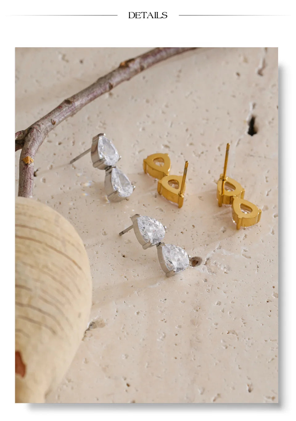 Cubic Zirconia Earrings — Gold-Plated Stainless Steel with Cubic Zirconia · PS1548