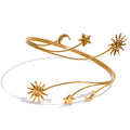 Star moon sun bracelet in gold-plated stainless steel.