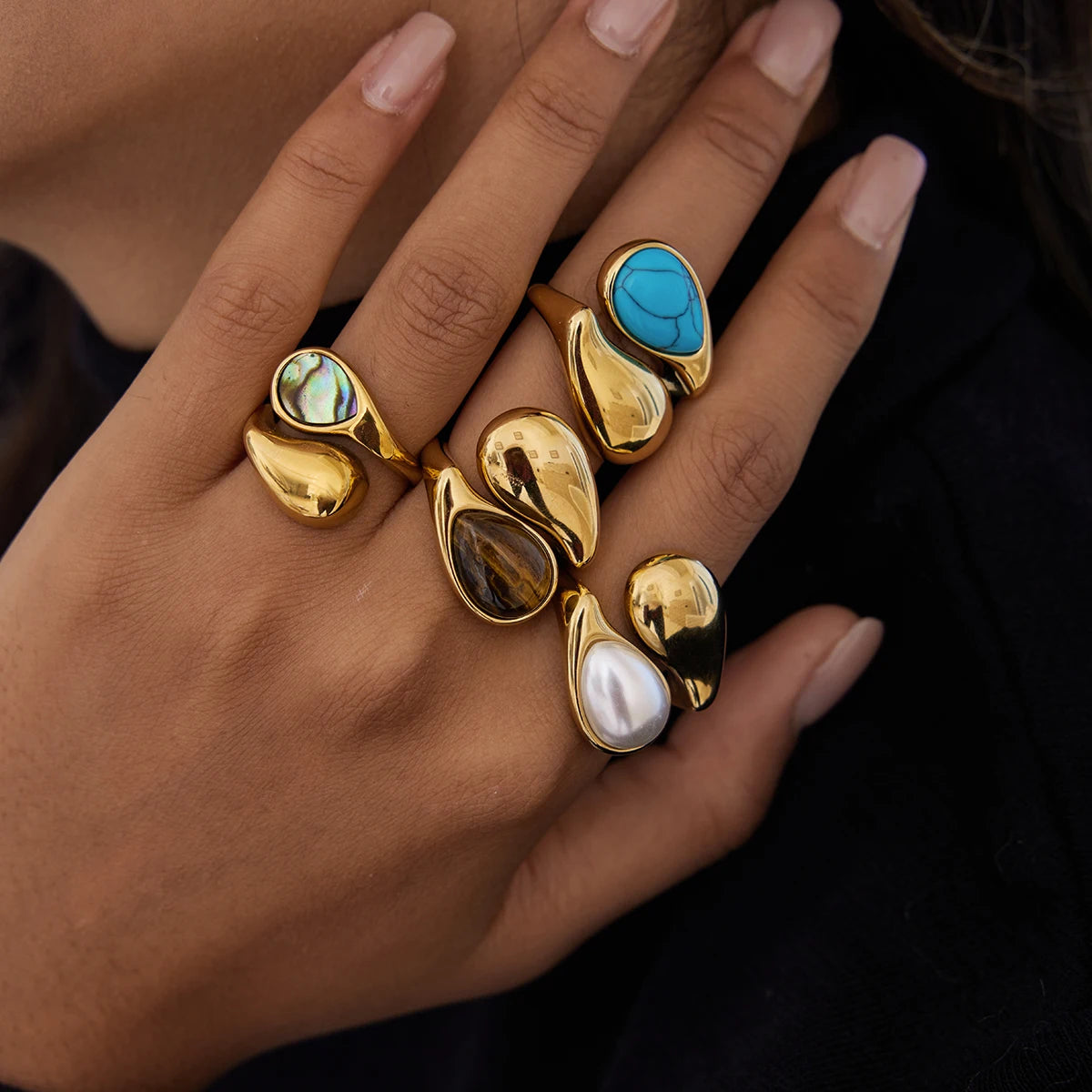 Color Stone Statement Ring Stack — Stainless Steel · PS249