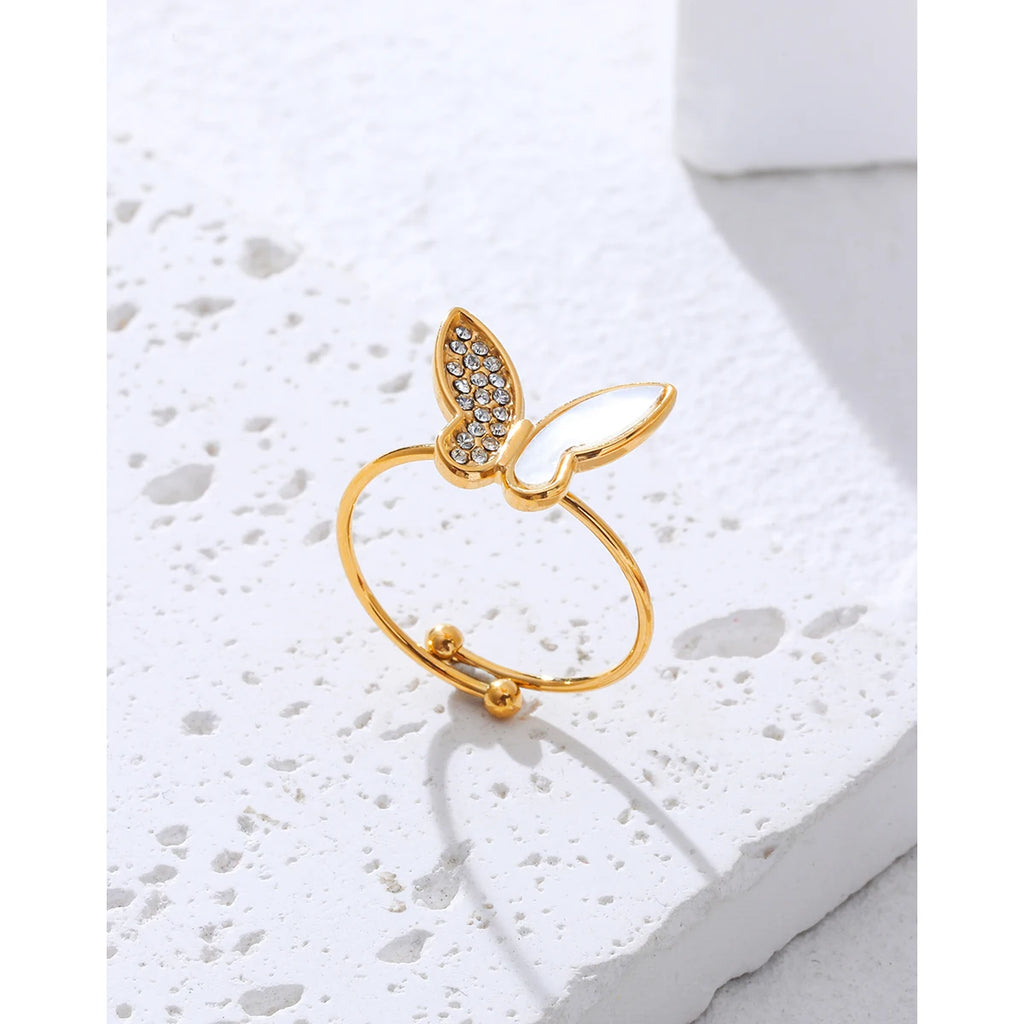 Butterfly Adjustable Ring Crystal Shell — 316L Stainless Steel · PS458