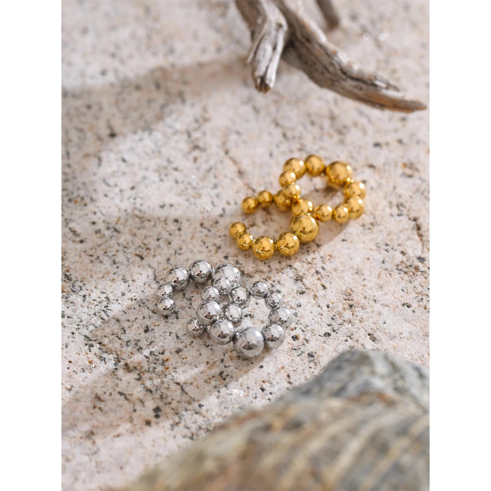 Beaded Geometric Earrings — Gold-Plated 316L Stainless Steel · PS2155