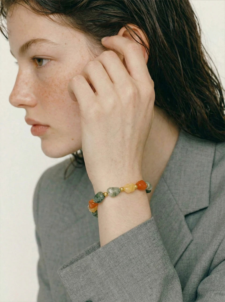 Natural Stone Beaded Geometric Bracelet — Gold-Plated Stainless Steel with Natural Stone · PS1019