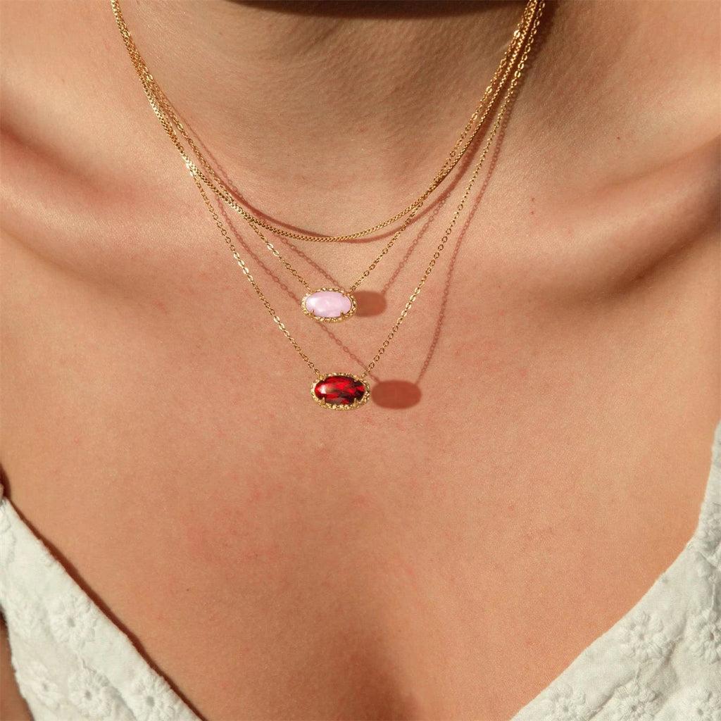 Colorful zircon necklace, natural stone, bone chain, oval, fashionable, popular, niche, personalized jewelry, gold-plated