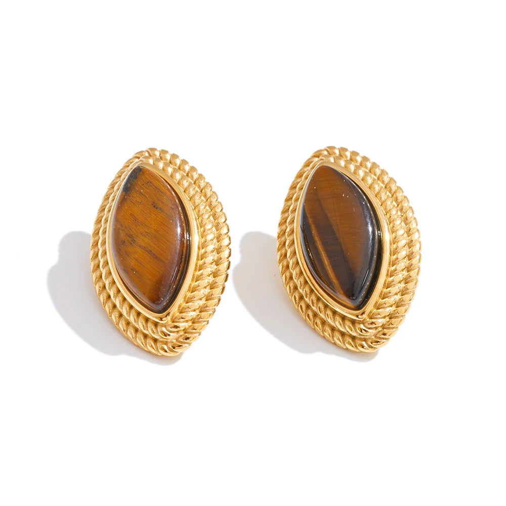 Natural stone geometric earrings in gold-plated stainless steel with natural stone.