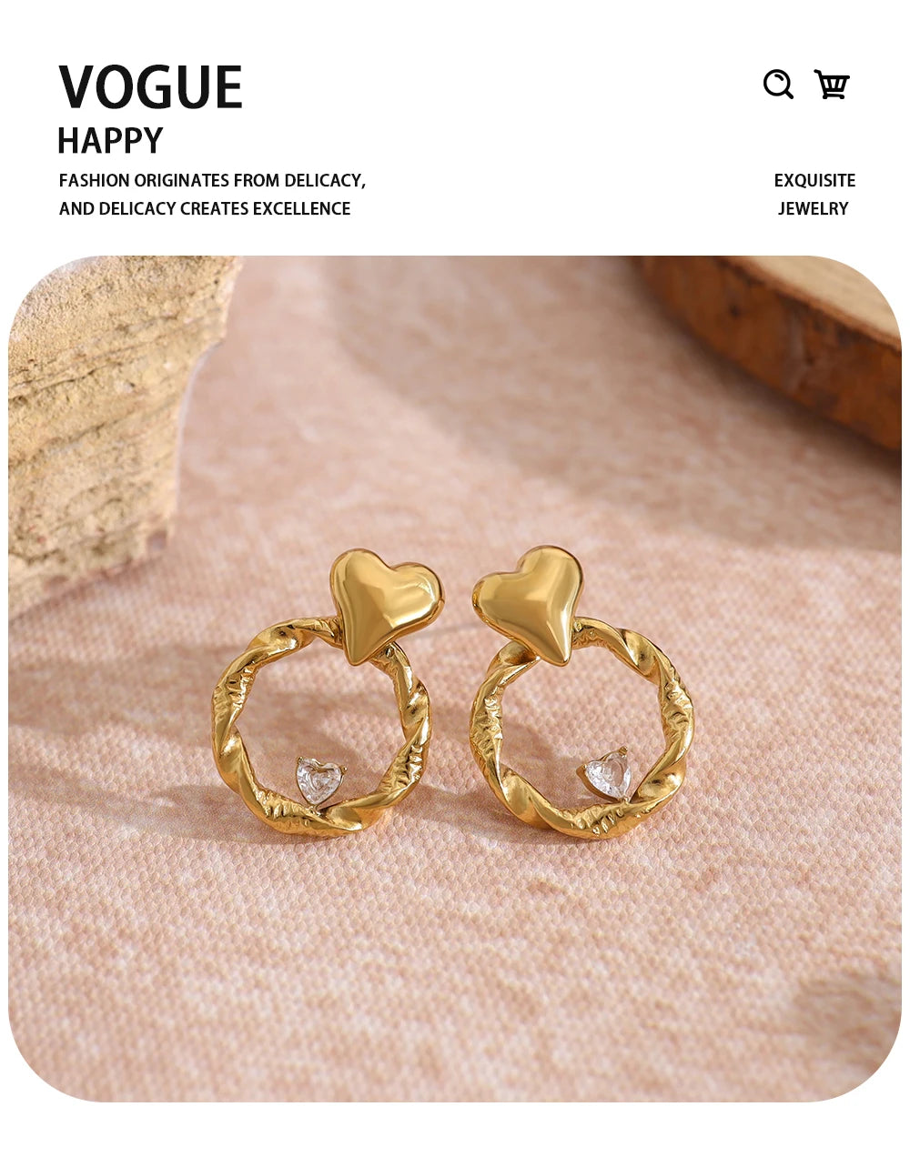 Stud Earrings Heart Crystal Irregular — 316L Stainless Steel · PS465