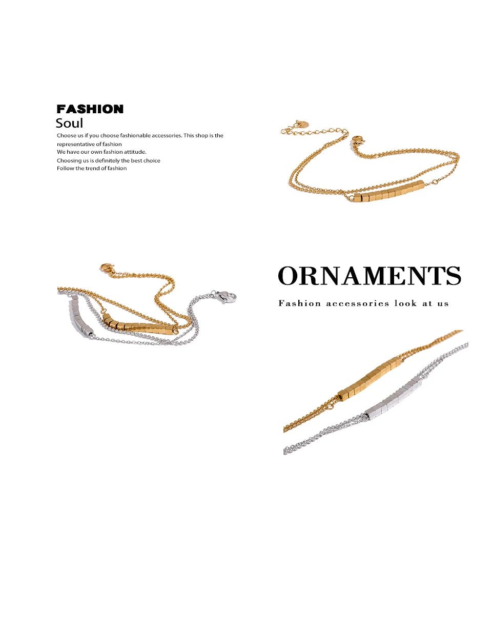 Beaded Geometric Chain Anklet — Gold-Plated Stainless Steel · PS2297