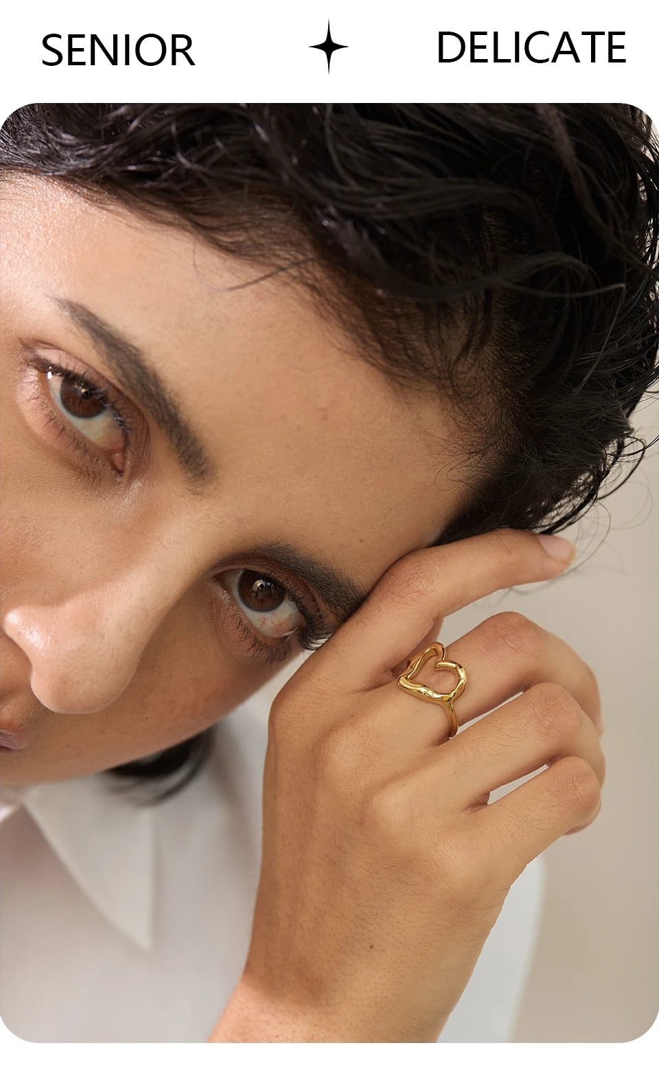 Heart minimalist ring in gold-plated stainless steel.