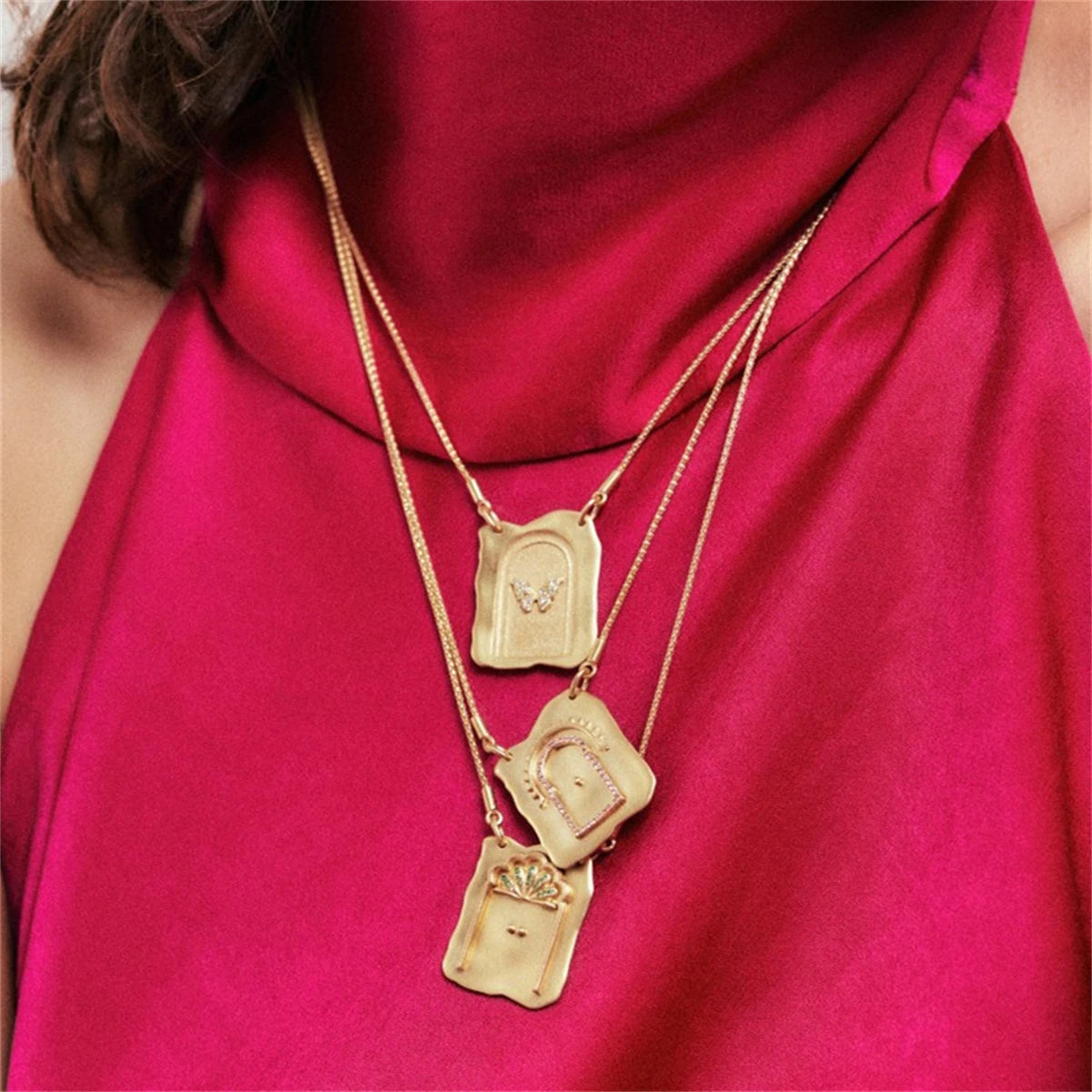 Vintage Gothic Tarot Necklace, Copper with Butterfly Diamond Pendant, Party Jewelry
