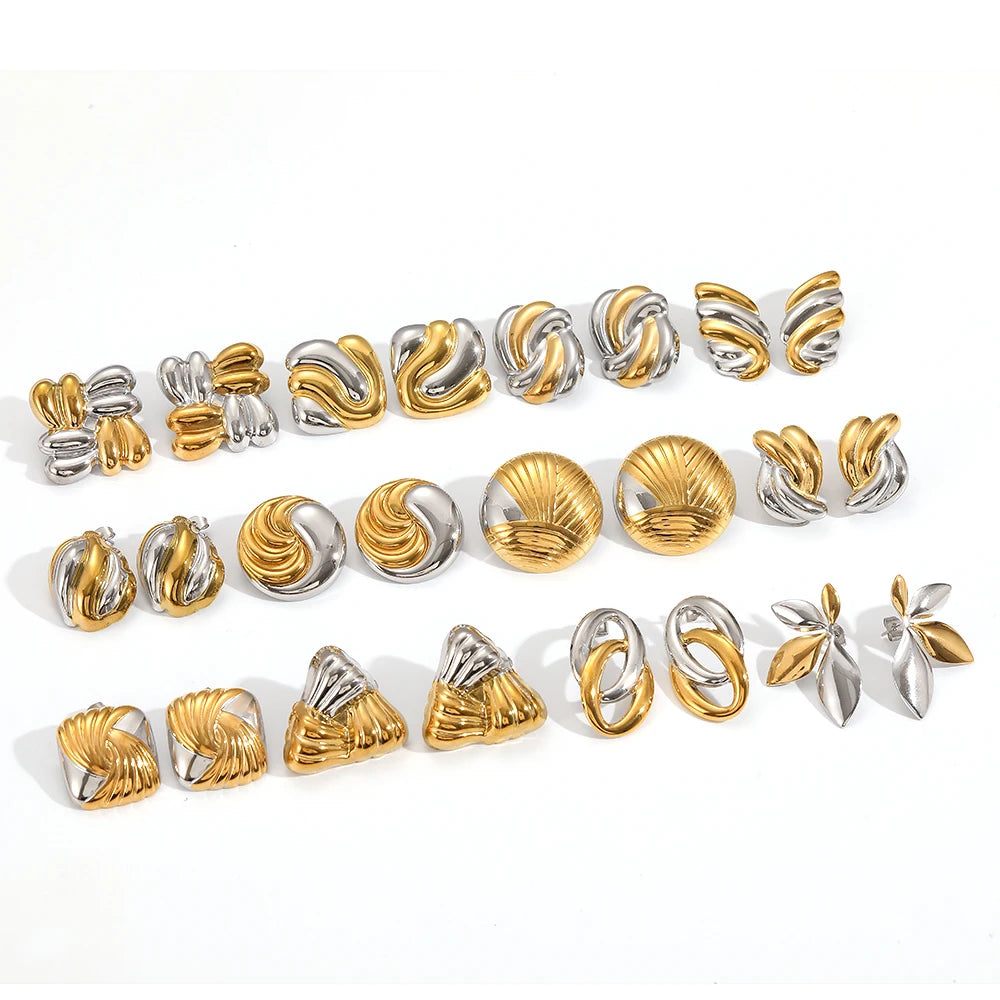 New Fashion Design Gold Silver Mixed Color Titanium Steel Geometric Stud Earrings Set Women's Classic Charm Waterproof Jewelry