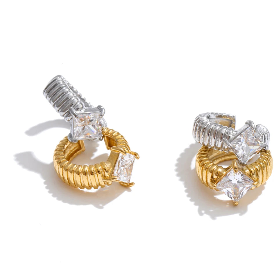 Cubic Zirconia Geometric Earrings — Gold-Plated Stainless Steel with Cubic Zirconia · PS1505