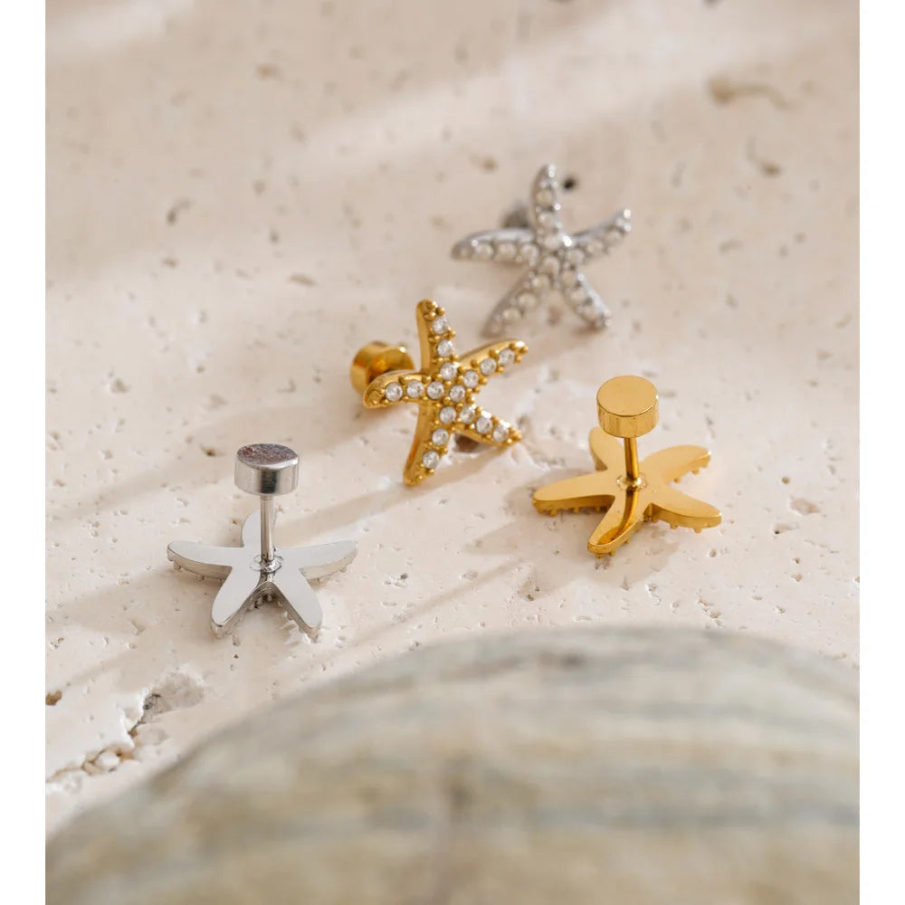 Cubic Zirconia Star Earrings — Gold-Plated Stainless Steel with Cubic Zirconia · PS1525