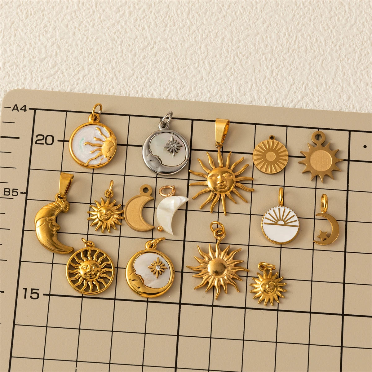 【DIY Pendant】Gold Plated Copper & Stainless Steel Celestial Charm Pendant - PC014