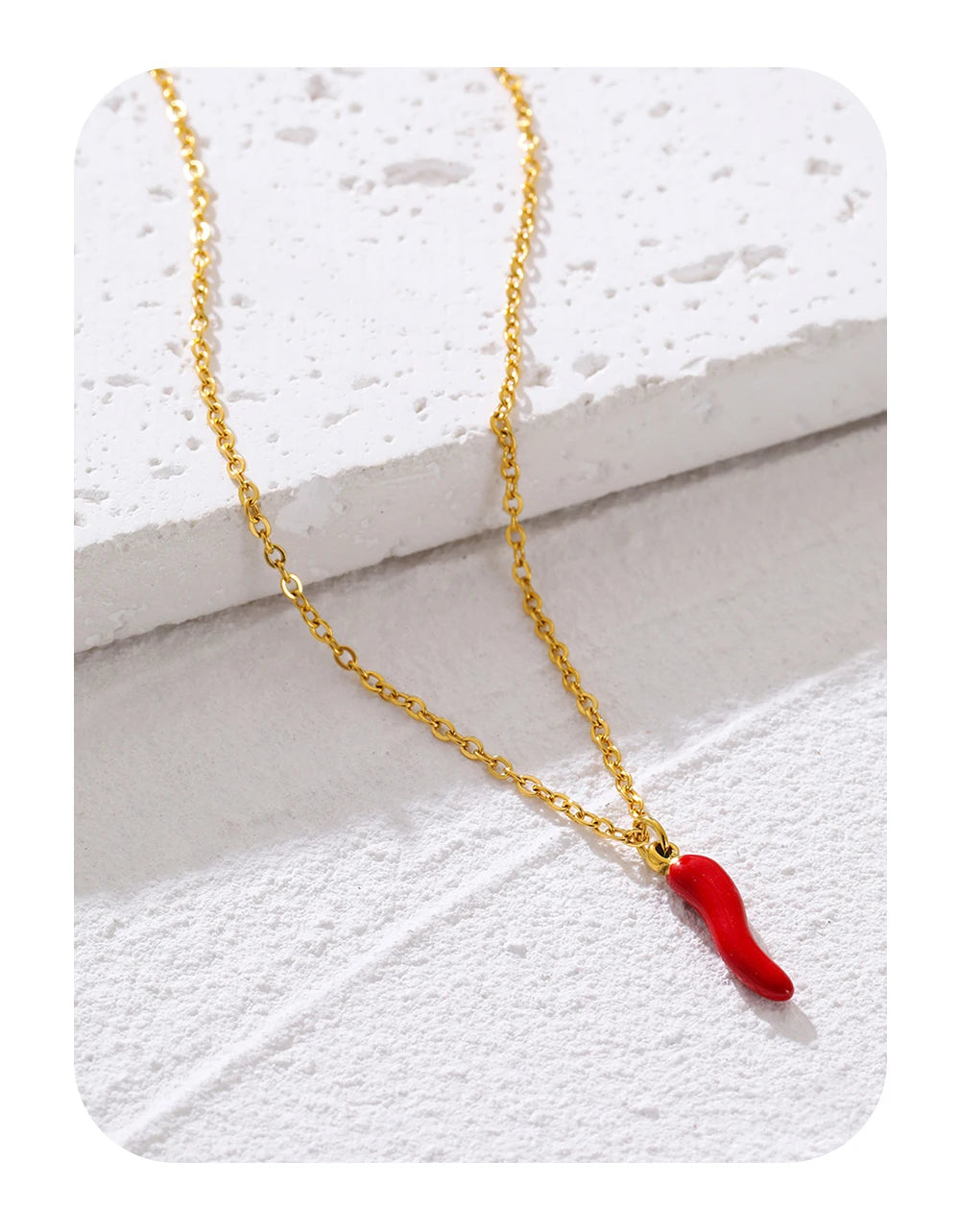Chain Necklace Enamel Red Hot Pepper Pendant — 316L Stainless Steel · PS474
