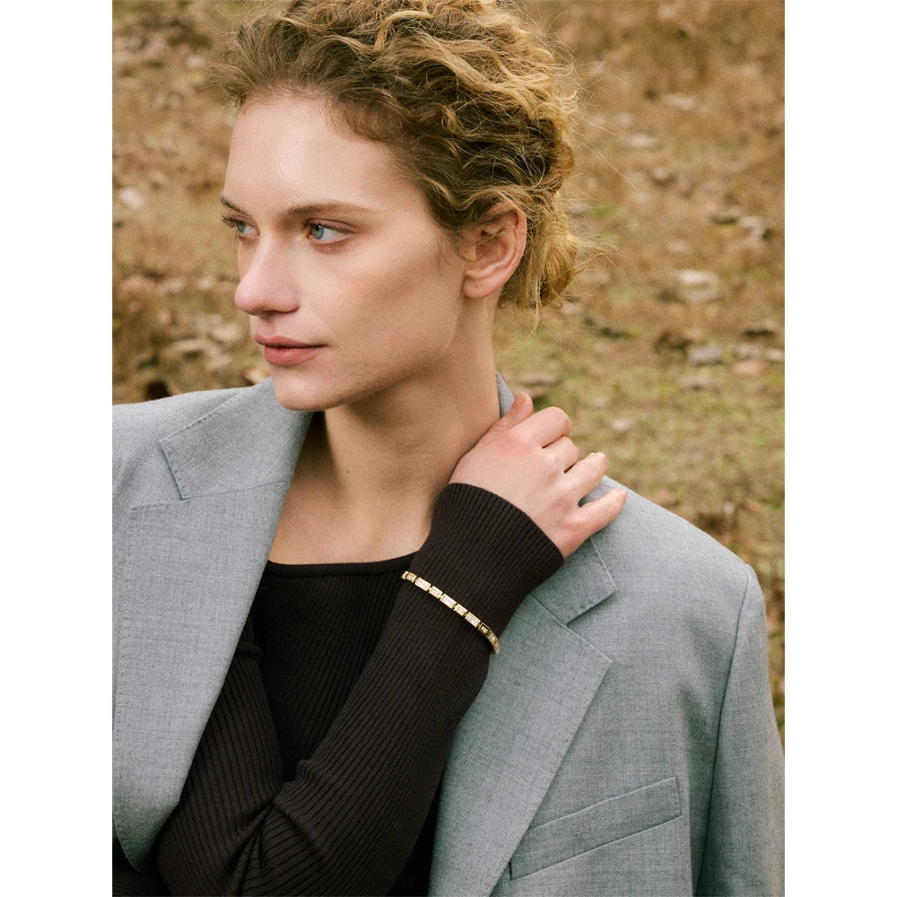 Cubic Zirconia Geometric Chain Bracelet — Gold-Plated Stainless Steel with Cubic Zirconia · PS1955