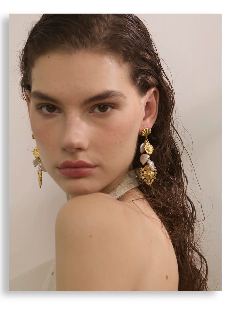 Pearl Heart Earrings — Gold-Plated Stainless Steel with Pearl · PS1587